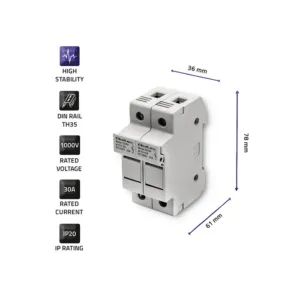 DIN kućište DC osigurača 20A 2P | 1000V - Image 3